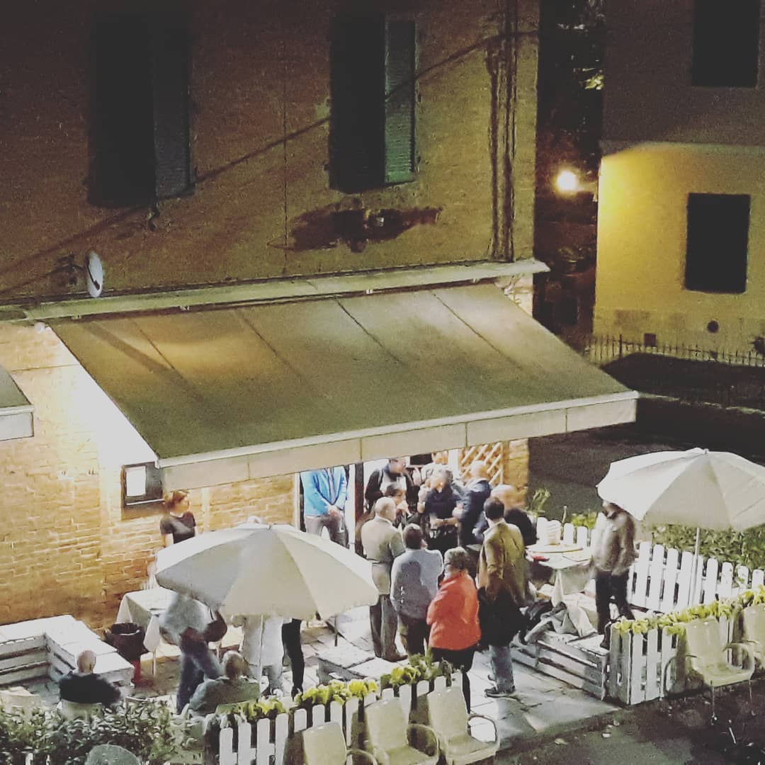 Blandis Cafe terrace at night